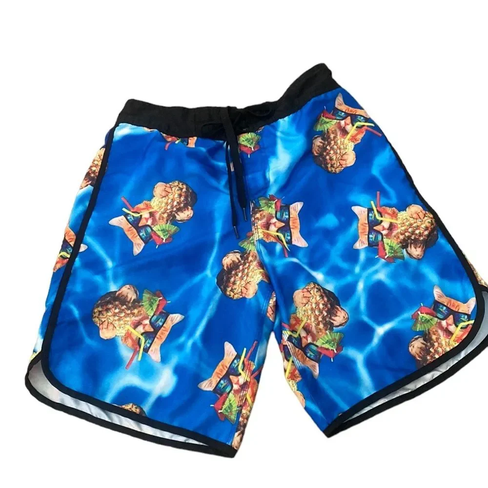 Bioworld Cat Pineapple Drink Swim Trunks Sz M